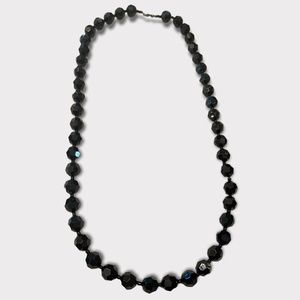 Vintage Black Faceted Bead Long Necklace